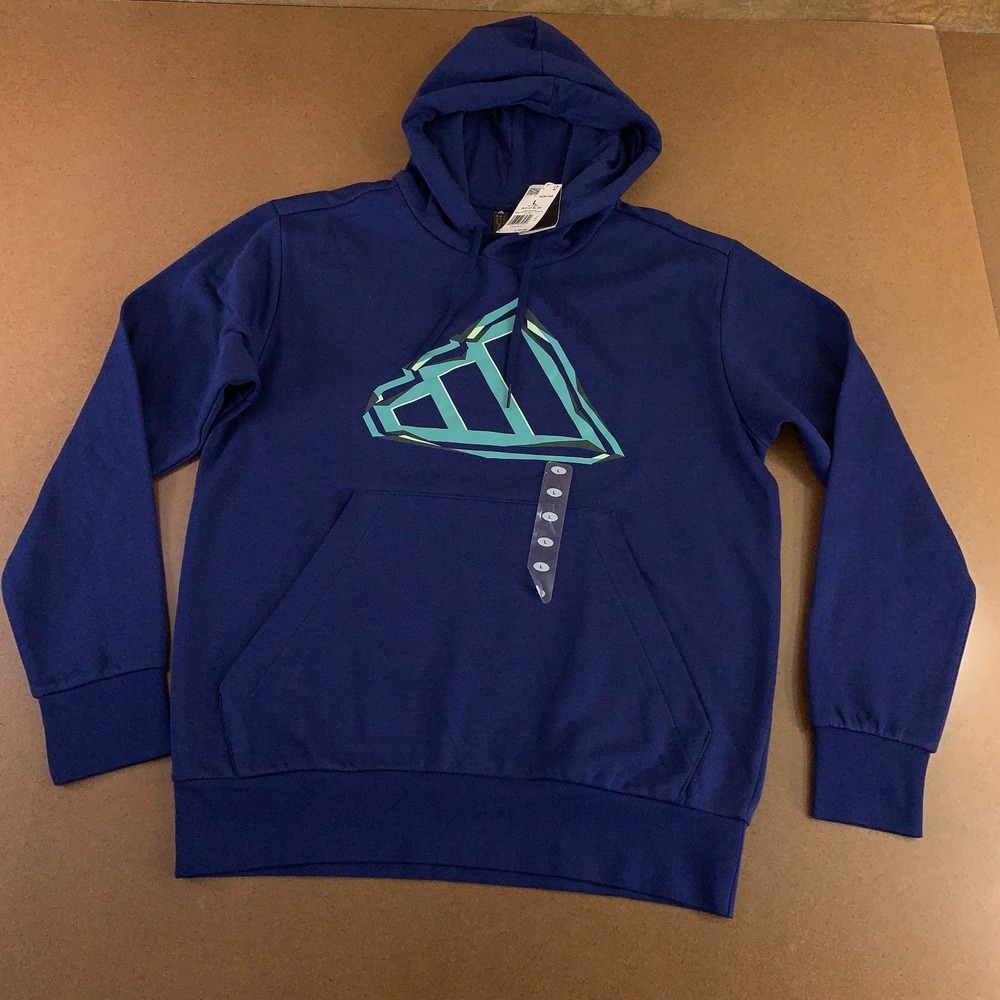 Adidas Mens Size Large Dark Blue Graphic Big Logo Sportswear Hoodie NWT